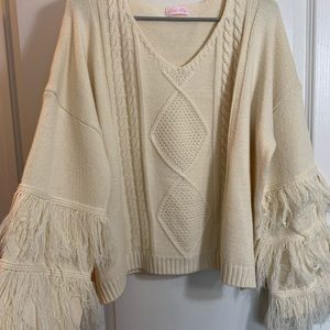 Ruffle Sleeve Off White Sweater